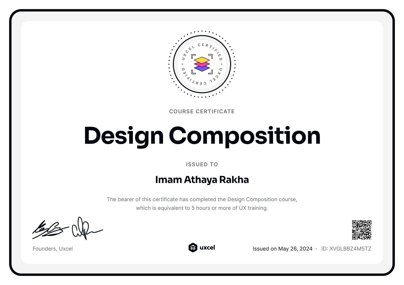 Imam Athaya Rakha's certificate